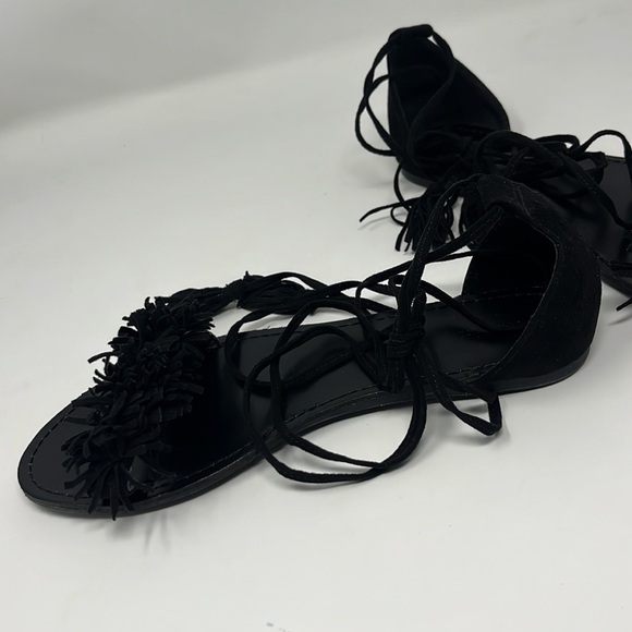 Black fringe ankle wrap sandals - Picture 10 of 10